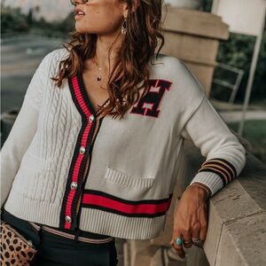 NEW Tommy Hilfiger Cable Knit Varsity Cardigan Sweater Size Medium